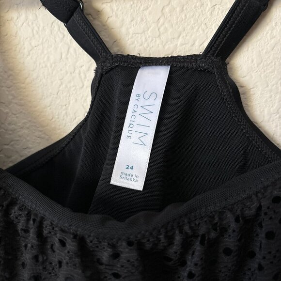Swim by Cacique Lane Bryant 24 Tankini Swimsuit Top Black Mesh Racerback - Picture 3 of 9